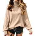 thumbnail image 5 of Womens Knit Sweaters Turtleneck Long Sleeved Solid Pullover Sweater Tops Casual Loose Fit Fashion Soft Knitwear, 5 of 5