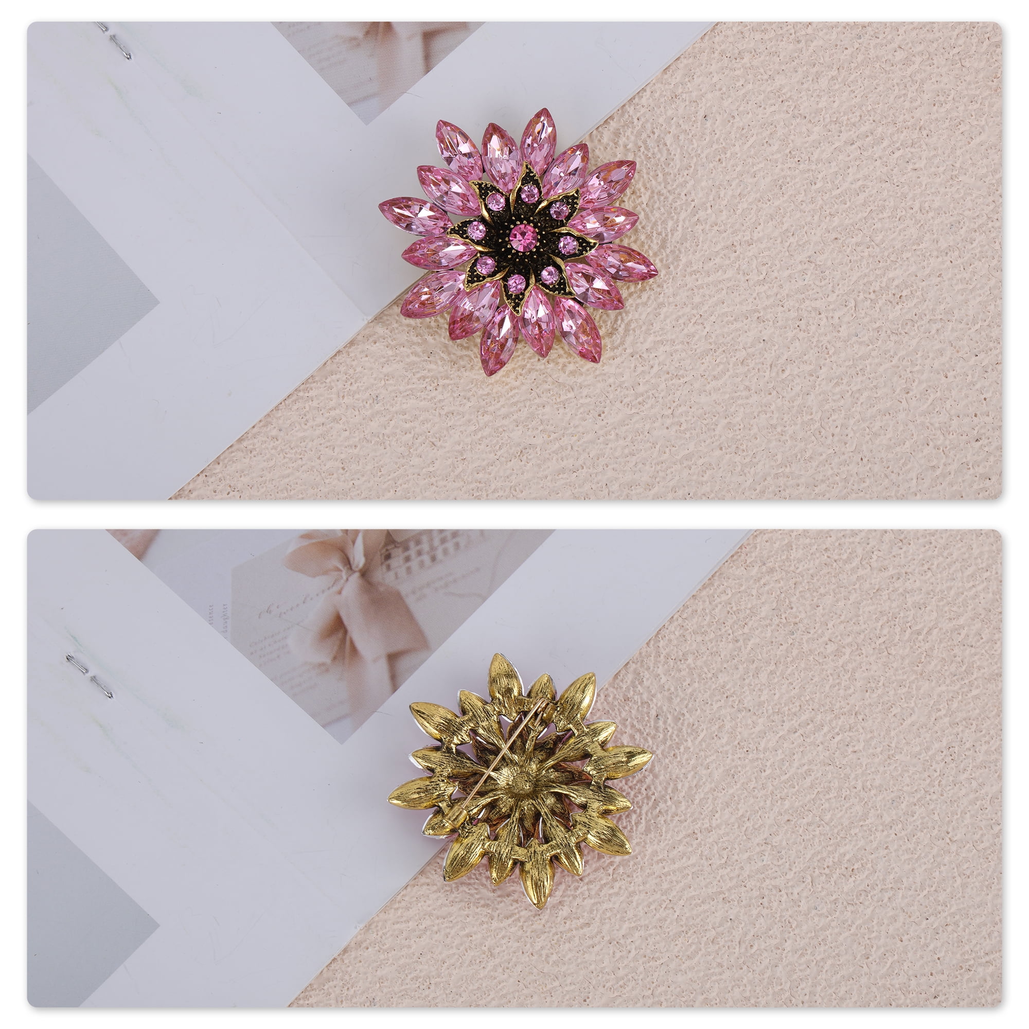 Unique Bargains Faux Crystal Flower Rhinestone Brooch for Fashionable Accessories Pink