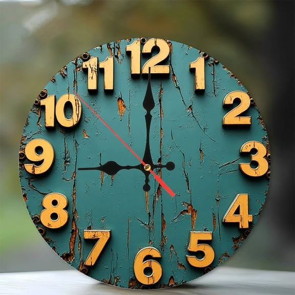 Vintage Teal Distressed Wall Clock Home Decor 10-Inch Silent Wooden Wall Clock, Battery Operated (AA Batteries Not Included), Artistic Home Decor