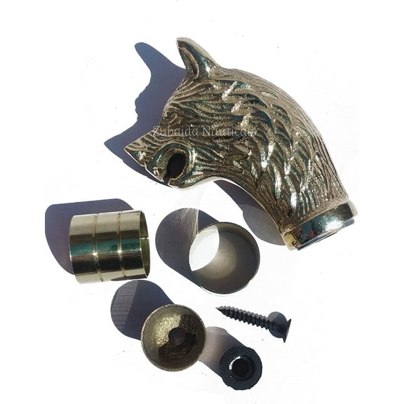 NAUTICALMARTUS BY Antique Embossed Designer Solid Brass Wolf Head Handle for Walking Stick Canes Shaft