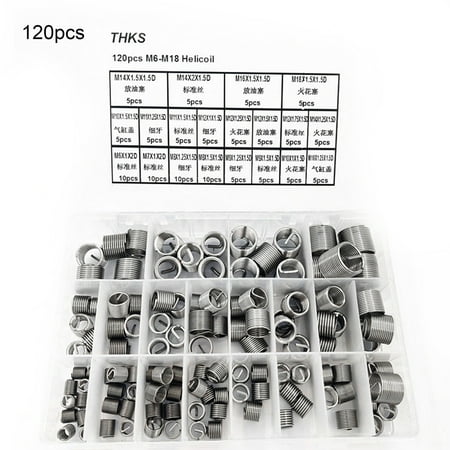 

VEAREAR Essential Hardware tools 120Pcs M6-M18 Wire Thread Inserts Small Impact-resistant 304 Stainless Steel Portable Thread Screw Sleeve Set for Cast Iron Thread