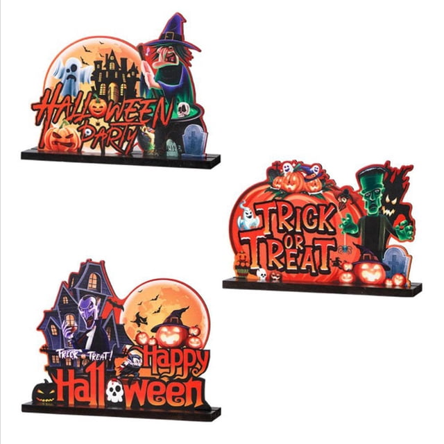 Decoraciones De Madera Para Halloween, Letrero De Calabaza De Terror, Adornos De Escritorio Para Decoración De Fiesta De Halloween Speravity HA037433-00