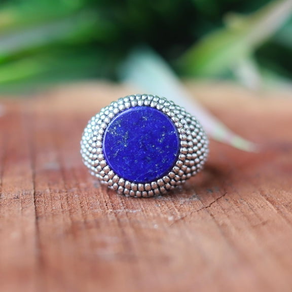 Blue Lapis Lazuli Ring, 925 Sterling Silver Ring, Natural Gemstone Ring, Boho Jewelry, Handmade Jewelry, Genuine Ring, Men's Signet Ring**