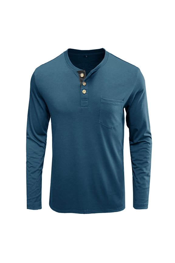 Men's Long Sleeve Round Neck Button T-Shirt Top Henley Shirt Thermal Underwear Henley Top Casual Slim Fit Lightweight T Shirts