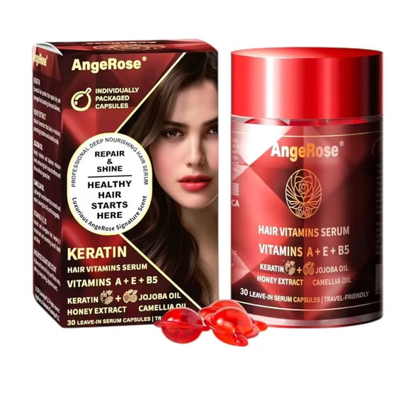 AngeRose Signature Scent Leave-in Conditioner Keratin Styling & Moisturizing Serum Capsules with Honey Extract Jojoba Argan Oil Vitamins A E B5 for Smooth Hydrated Hair