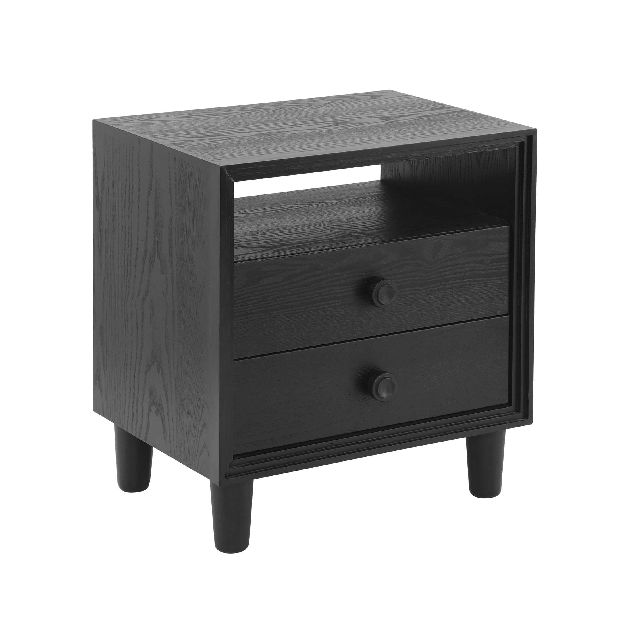 Christopher Knight Home Scandinavian 2-Drawer Nightstand with Open Shelf, Wood Bedside Table, Black, Set of 2