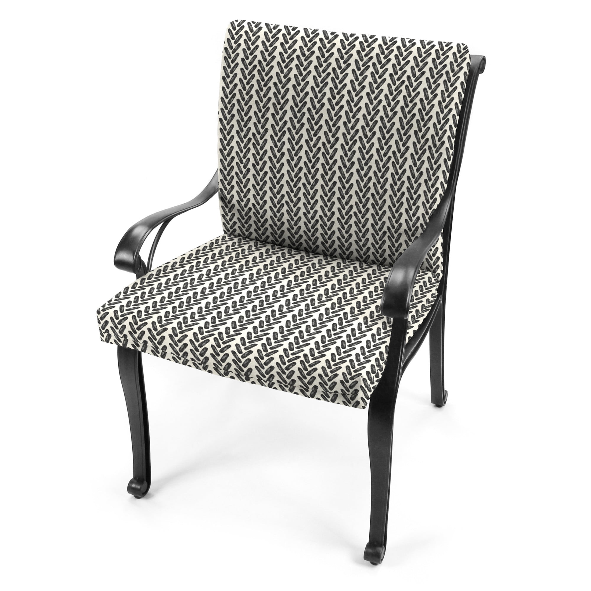 Jordan Manufacturing 44" x 21" Hatch Black Chevron Rectangular Outdoor Chair Cushion with Ties and Hanger Loop