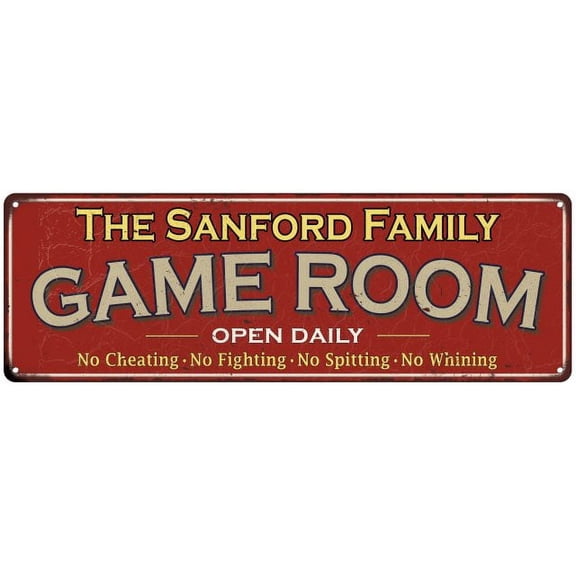 The Sanford Family Red Game Room Metal 8x24 Sign 108240038807