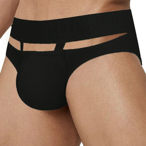 TSADFHJI Manmade Underwear Men Men's Hollowed out Rings Briefs Sports Low Waist Raised Threaded Cotton Briefs. Xxl Black