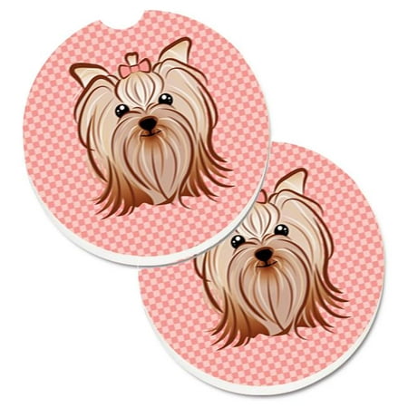 

Pink Checkered Yorkie & Yorkshire Terrier Set of 2 Cup Holder Car Coasters