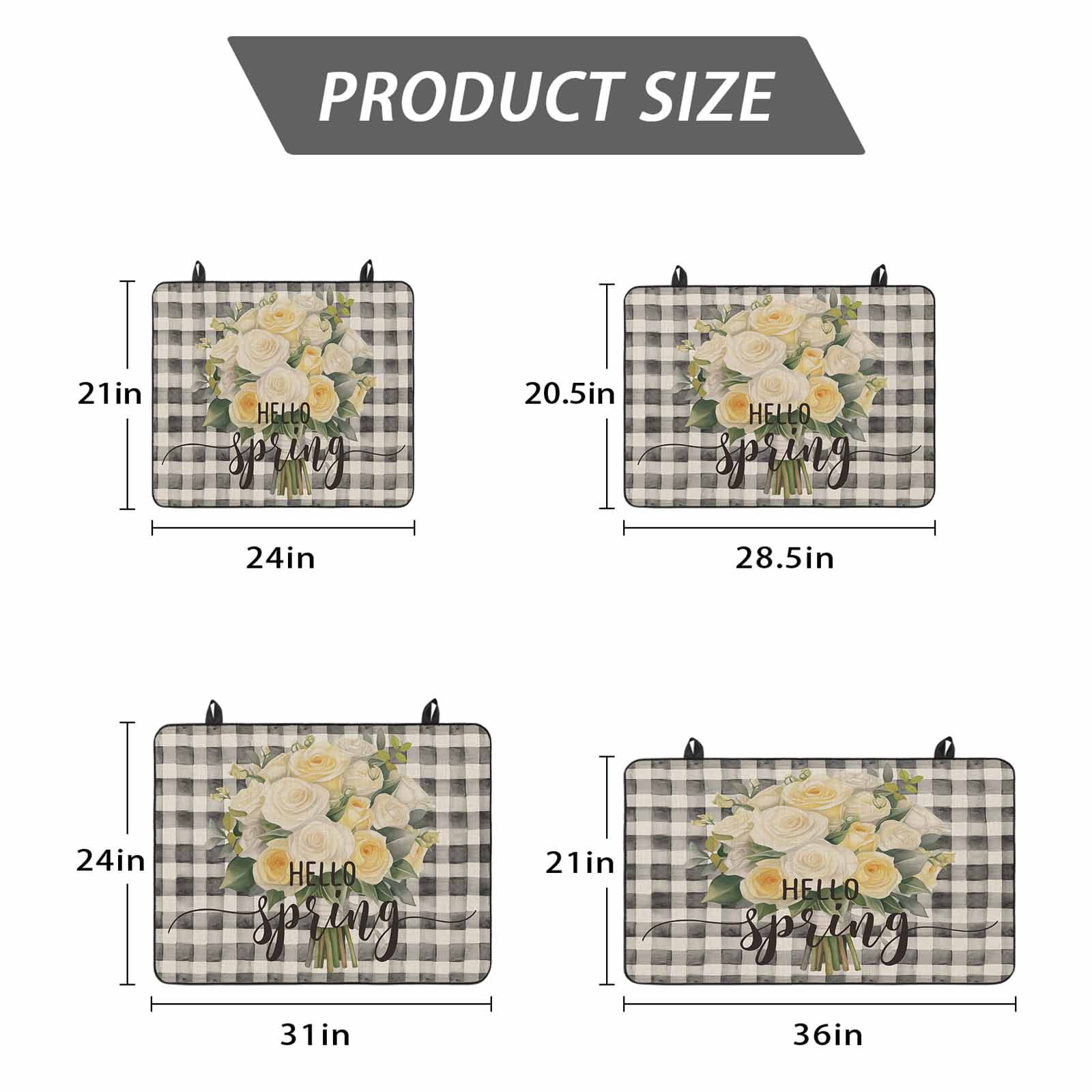 Spring Floral Stove Top Cover for Electric Stove, Heat-proof & Non Slip Glass Top Stove Cover Protector, Black White Plaid Summer Botanical Flowers Kitchen Flat Cooktop Rubber Mat 24x21 Inches