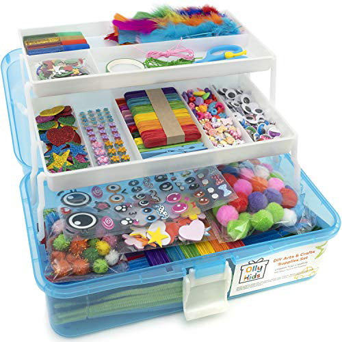 Ultimate Kids Craft Supply in Portable 3 Layered Plastic Art Box Girls Olly Kids Arts and Crafts Supplies for Kids Manualidades para niñas 