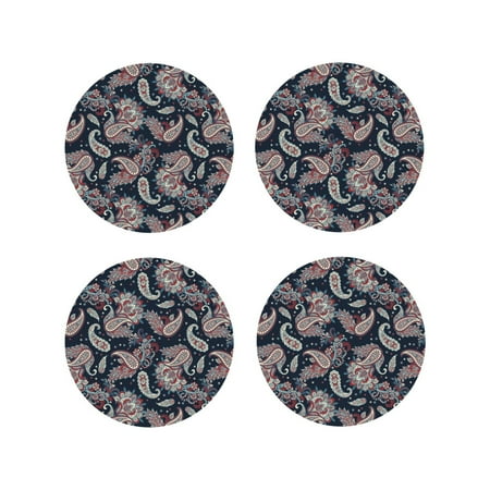 

Coasters Set of 4 - Paisley Pattern No.9070 Drink Coasters for Tabletop Protection Leather Coasters for Living Room Decor and Housewarming Gift Round Shape