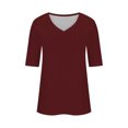 thumbnail image 6 of Ashirexll Womens Tops, Fashion Solid Color Plus Size Casual V-Neck Loose Cute T-Shirt Elbow Length Tops for Women Wine L, 6 of 6
