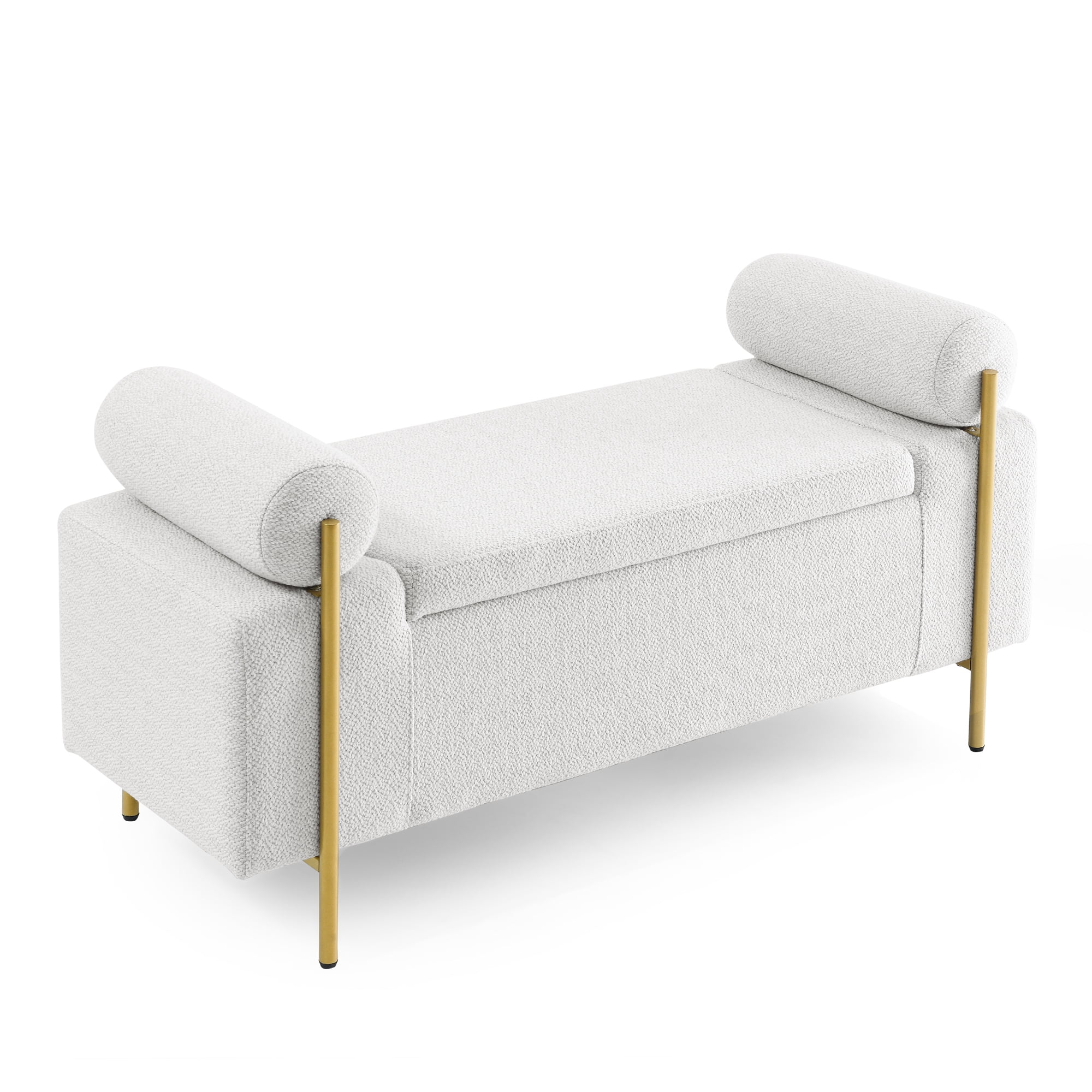 Gewnee Multifunctional Storage Bench - Soft Linen Cushion, Sturdy Iron Legs, White - Ideal for Window Seats & Ottomans