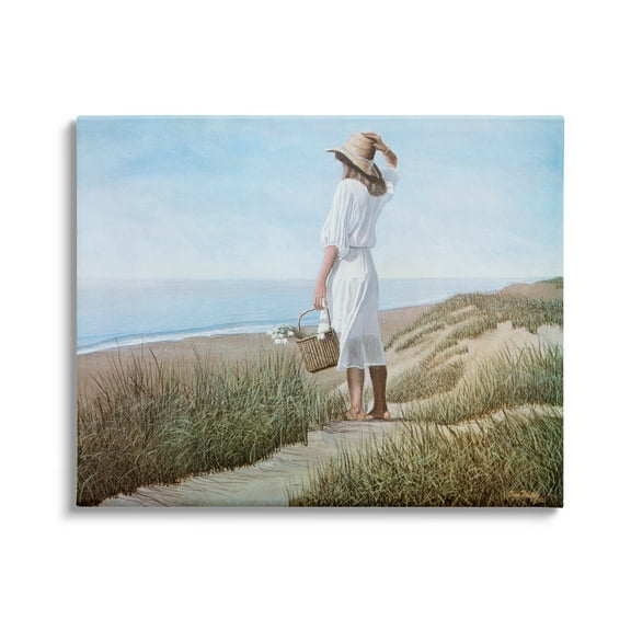 Stupell Industries Woman Enjoying Peaceful Beach Shore Landscape View Painting Gallery Wrapped Canvas Print Wall Art, Design by Tom Mielko