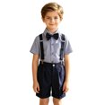 thumbnail image 3 of Glisme Back To School Clothes For Boys Short Sleeve Cartoon Graphic Crewneck Tops Suspender Shorts Adorable Little Boys Outfits Dark Blue, 3 of 7