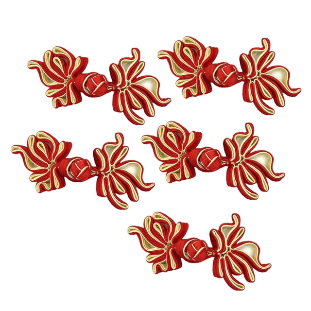 5 Pares De Botones De Rana Con Nudo Chino De Pez Dorado Para Bolso Colgante Hanfu DIY Albaricoque Rojo Sunnimix Botón de rana de nudo chino