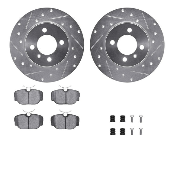 Dynamic Friction Company Front Brake Rotors-Drilled and Slotted-Silver with 5000 Advanced Brake Pads includes Hardware 7512-31009