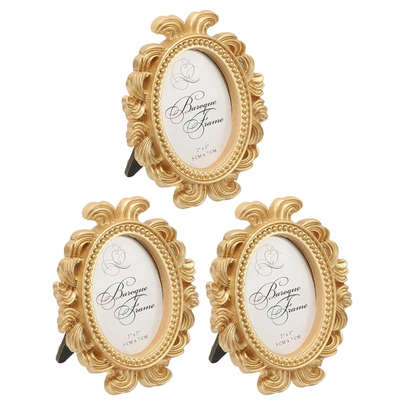 Uxcell 3Pcs Mini Picture Frames, 2.4x1.8" Oval Resin Small Vintage Picture Frames Baroque Decor for Home Wedding Jewelry Display Hotel Decor Wall Art, Gold