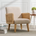 thumbnail image 2 of Duhome Mid Century Accent Chair with Rattan Armrests, Fabric Upholstered Wood Frame Reading Armchair for Living Room Bedroom, Beige, 2 of 7