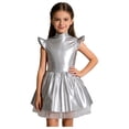 thumbnail image 5 of Raenseen Kids Girls 2pcs Alien Dress Up Outerspace Robot Outfit Flying Sleeve Twirl Swing Dresses Silver 16, 5 of 7