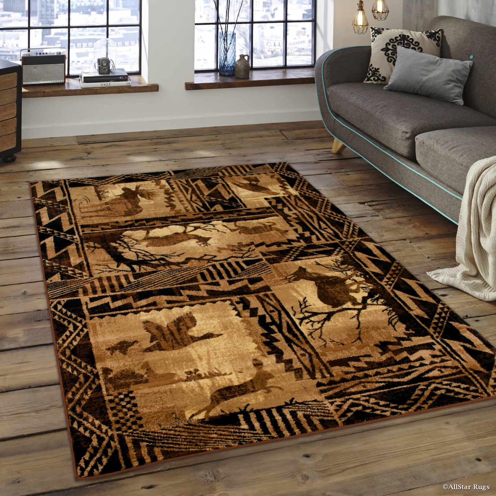 Brown Bear Wildlife Animal Print Forest Outdoor Area Rug (3' 9" x 5' 1