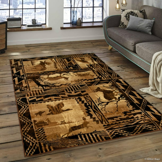 Brown Bear Wildlife Animal Print Forest Outdoor Area Rug (3' 9" x 5' 1