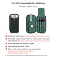 thumbnail image 6 of Hiram Genuine Leather Pencil Case with 4 Slots, Handmade Multifunctional Zipper Fountain Pen Bag, Student Stationery Pen Box (Green), 6 of 9