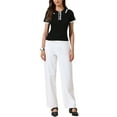 thumbnail image 2 of Top de trabajo casual para mujer, polo de manga corta, cuello en V, tejido acanalado, suéter negro M, 2 of 6