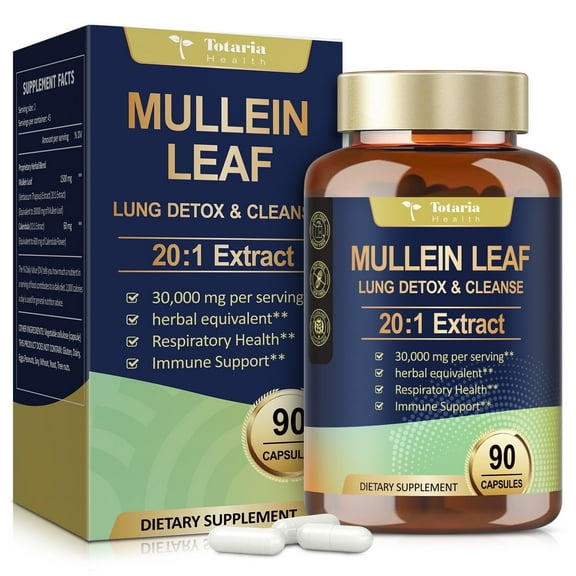 Totaria Mullein Leaf Extract Capsules - 30,000mg Mullein with Calendula for Lung Detox, Respiratory Health & Immune Support | Herbal Supplement, 90 Capsules