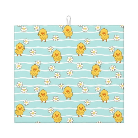 

Dish Drying Mats for Kitchen Counter Wavy Pattern Cute Duck Daisy 16x18in Dish Drying Pad Coffee Mat with Hanging Loop Super absorbent Kitchen Counter Mat Coffee Bar Accessories