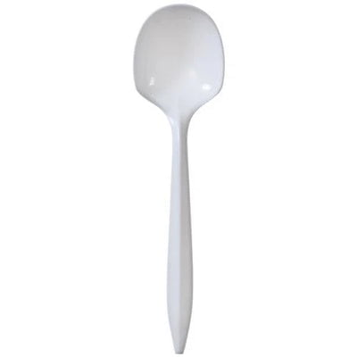 EcoQuality Disposable Plastic White Medium S-Spoon - Great for Party, Soups, Kitchen, Office, Togo, Lunch, Cafeterias, Restaurants (125)