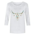 thumbnail image 4 of Staron Women's 3/4 Sleeve Western Print Casual T-Shirt Round Neck Loose Fit Fashion Top, White XL, 4 of 4