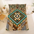 thumbnail image 5 of jejeloiu Southwestern Aztec Queen Sheets For Men Women,Tribal Pattern Queen Sheet Sets,Brown Turquoise,4 Pieces,1 Flat Sheet, 1 Fitted Sheet and 2 Pillowcases, 5 of 6