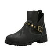 thumbnail image 2 of Bottes Courtes d'Hiver pour Femmes avec Tête Ronde et Talons Bas et Boucles de Ceinture en Métal Solides, 2 of 9