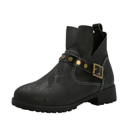 

Valentine s Day Deals!2022 VEKDONE Women s Winter Short Boots With Round Head And Low Heels And Solid Metal Belt Buckles