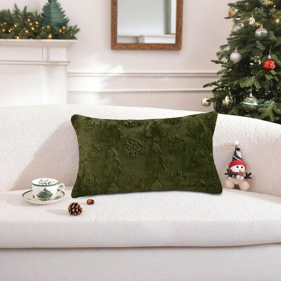 AuroraX Decorative Throw Pillow Covers Army Green 11x19 Inch Fancy Christmas Pillow Covers Indoor Contemporary Plush Christmas Tree Embroidery Cushion Cases Sofa Couch,Home Decor