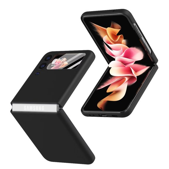 MonsDirect for 6.7 inch Samsung Galaxy Z Flip 3 5G Case 2021, Slim Hard PC Back Anti-Drop Shockproof Full Coverage with Rear screen Lens Protector Cover for Samsung Galaxy Z Flip 3, Black