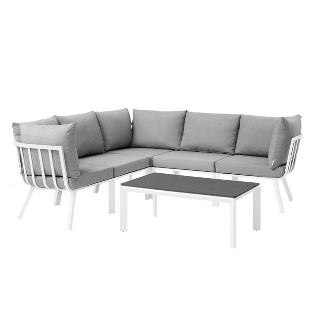 Lounge Sectional Sofa Chair Set, Aluminum, Metal, Steel, White Grey Gray, Modern Contemporary Urban Design, Outdoor Patio Balcony Cafe Bistro Garden Furniture Hotel Hospitality