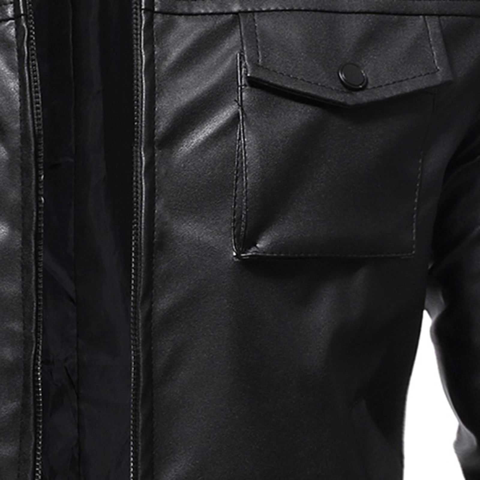 Azrian Men's Leather Plus Fleece Jacket, Motorcycle Jacket, Warm Leather Jacket Black 8(L)