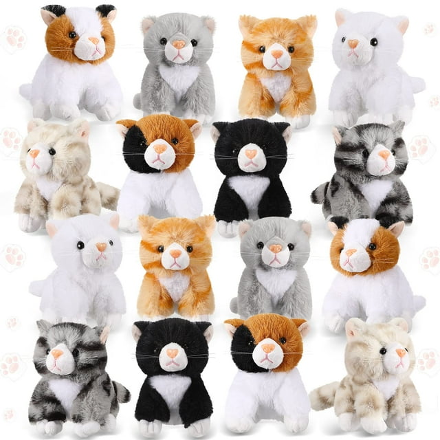 Leitee 16 Pcs Cat Stuffed Animals Bulk 5 Inch Kitten Plush Toy Assorted Cute Stuffed Cat Gift Small Fluffy Animal Toy for Birthday Adopt Pet Party Favor Classroom School