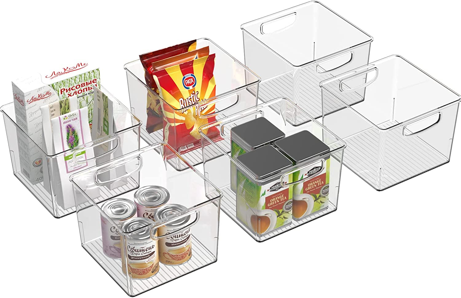 6 Pack Clear Plastic Storage Bins, Pantry Storage Container Fridge