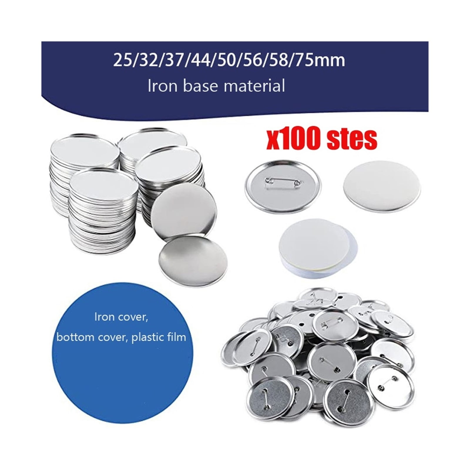 Blank Bad Pin Button Maker Parts 25/37/50/58/75MM For Button Maker Machine Supplies Part DIY Bads Set 100Pcs