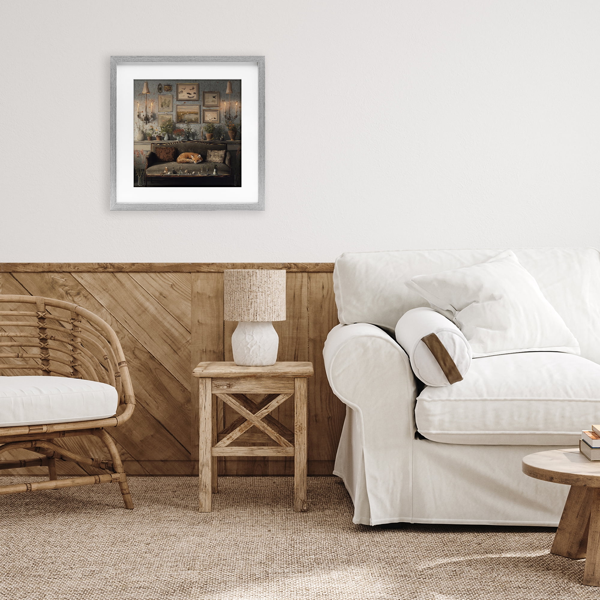 Stupell Industries Fox on Antique Sofa Gray Framed Print Under Glass, design by The Wands Want