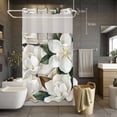thumbnail image 3 of White Floral No Hook Shower Curtain with Snap in Liner Spring White Magnolia Vintage Plants Farmhouse Waterproof Bathroom Shower Curtain with See Through Top Window for Bathtub 36" x 72", 3 of 9