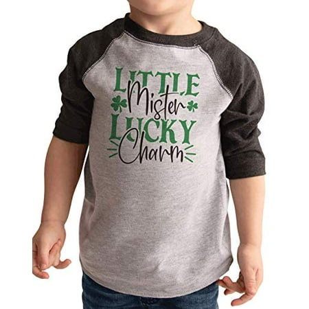 

7 ate 9 Apparel Kids Funny Little Mister Lucky Charm St Patrick s Day Grey Baseball Tee