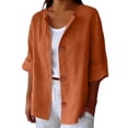 thumbnail image 2 of Endives Womens Linen Shirts Summer Button Down Shirt V Neck 3/4 Sleeve Tops Loose Vacation Beach Solid Color Blouses Womens Tops S-5XL, 2 of 5
