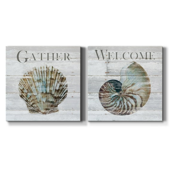 Shell Gather - Premium Gallery Wrapped Canvas - Ready to Hang Set of 2 - 24 x 24 Each