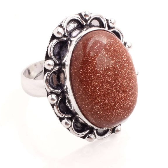 Silver Plated Adjustable Ring Jewelry For Womens - Sun Stone Gemstone Handmade Ring - Fashion Jewelry Gift For Her - Bohemian style Statement Ring For Women - R-1118